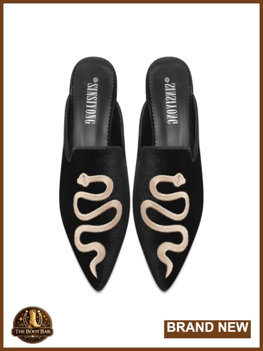 Snake Embroidered Velvet Mules Pointed Toe Backless Slip-On Flats
